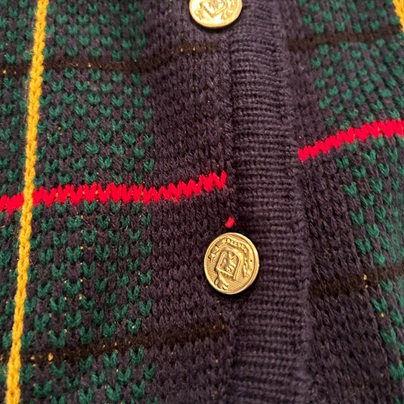 Vintage plaid cardigan sweater M Gold Button Knit navy academia old‎ money - Picture 4 of 11